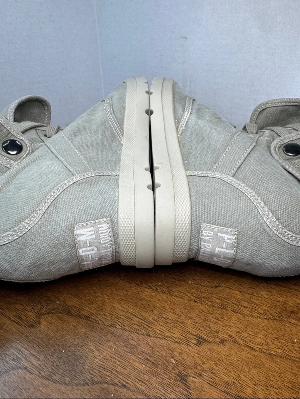 PLDM Palladium Womens Gray Canvas Fold-Over High-Top Hidden Wedge Sneakers, 40